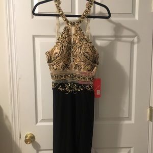 Black and gold prom dress